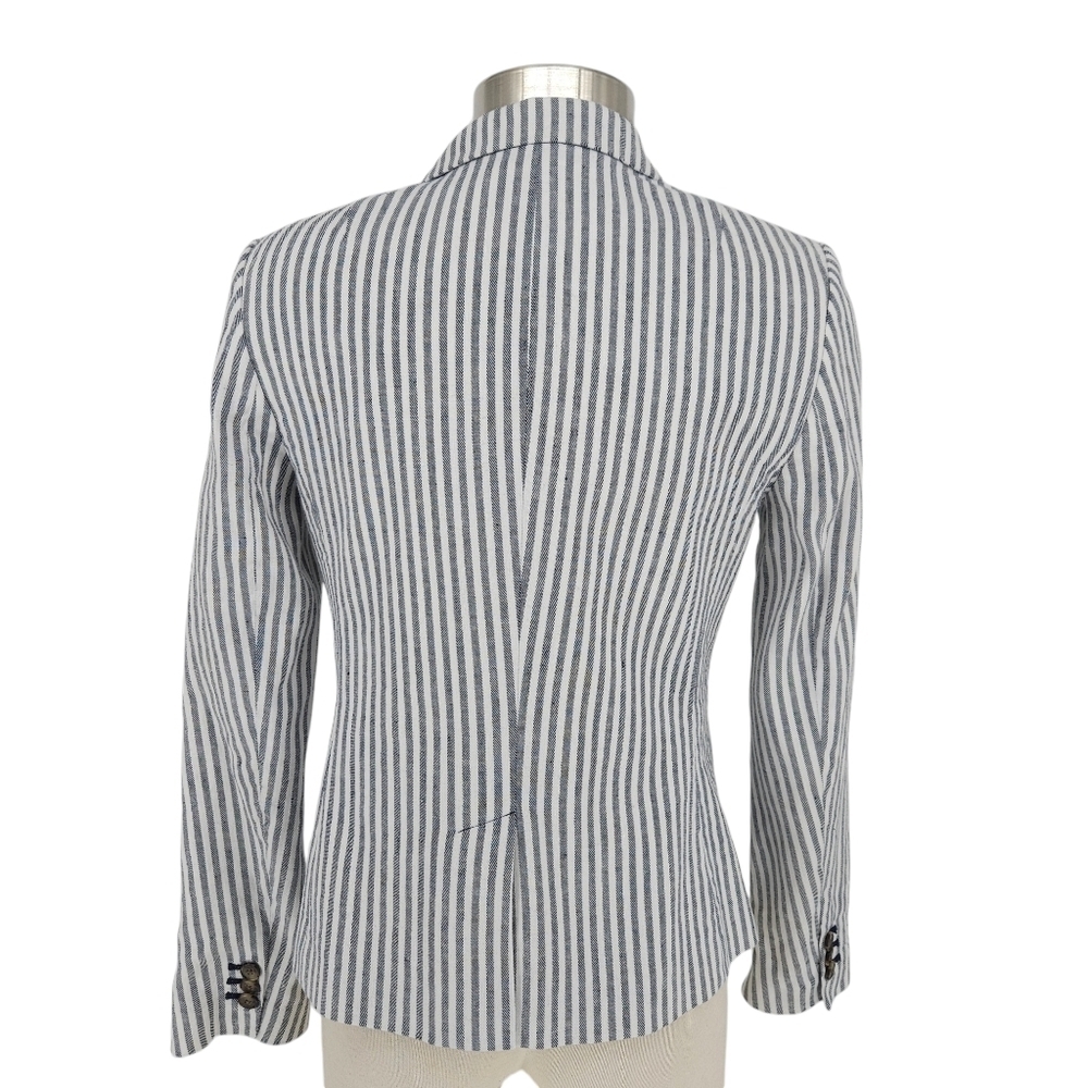 Banana Republic Classic Fit Blazer Linen Blue Stripe Long Sleeve Jacket 6 - Picture 5 of 8